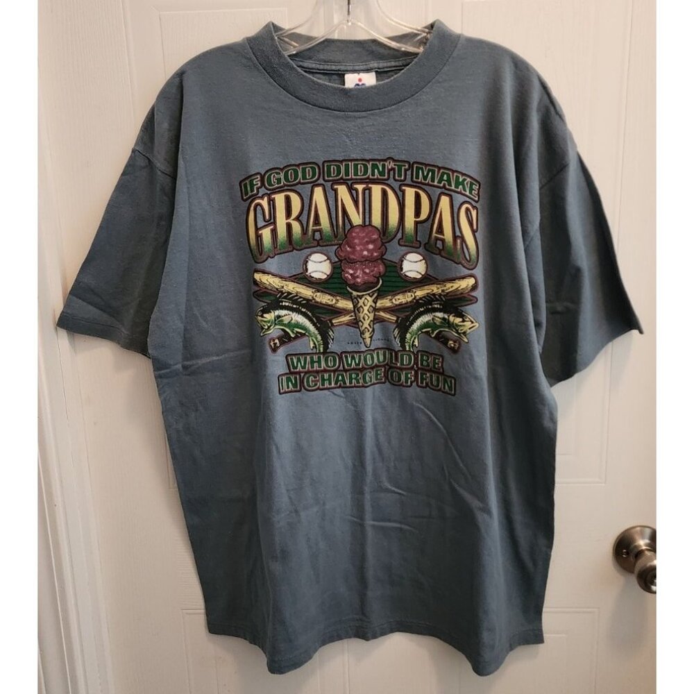 Vtg HL Miller Men S/S T Shirt Single Stitch God Made Fun Grandpas Gray USA Sz XL